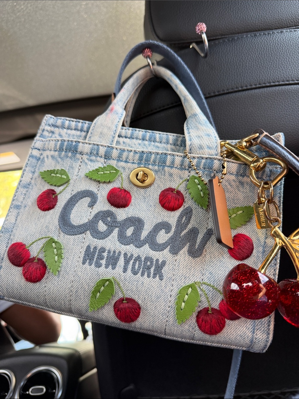 Coach Denim Cherry Embroidered Tote - Picture 9 of 9
